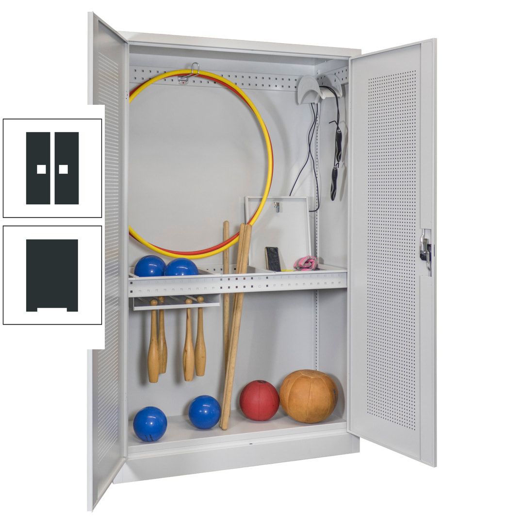 Sportschrank - Lochfeldtüren - Variante 1 - 1.950x1.200x500 mm (HxBxT) - anthrazitgrau