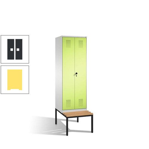 Doppel-Spind, Garderobenschrank, Buche Sitzbank untergebaut, 2 Abteile a 300 mm, Korpus anthrazitgrau, Tür anthrazitgrau, 2.090 x 600 x 815 mm (HxBxT)
