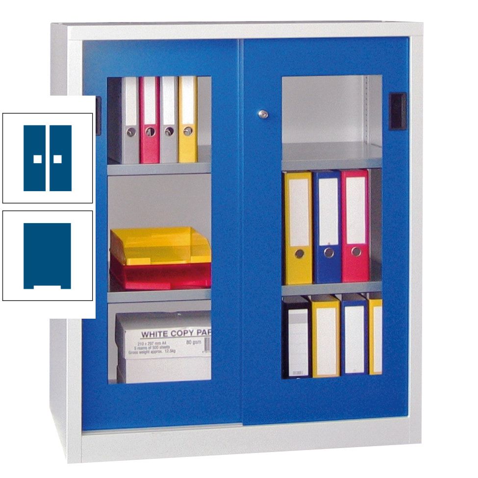 Schiebetürenschrank - Sichtfenstertüren - 1.000x1.000x400 mm (HxBxT) - 2 Böden, gepulvert - Zylinderschloss - anthrazitgrau