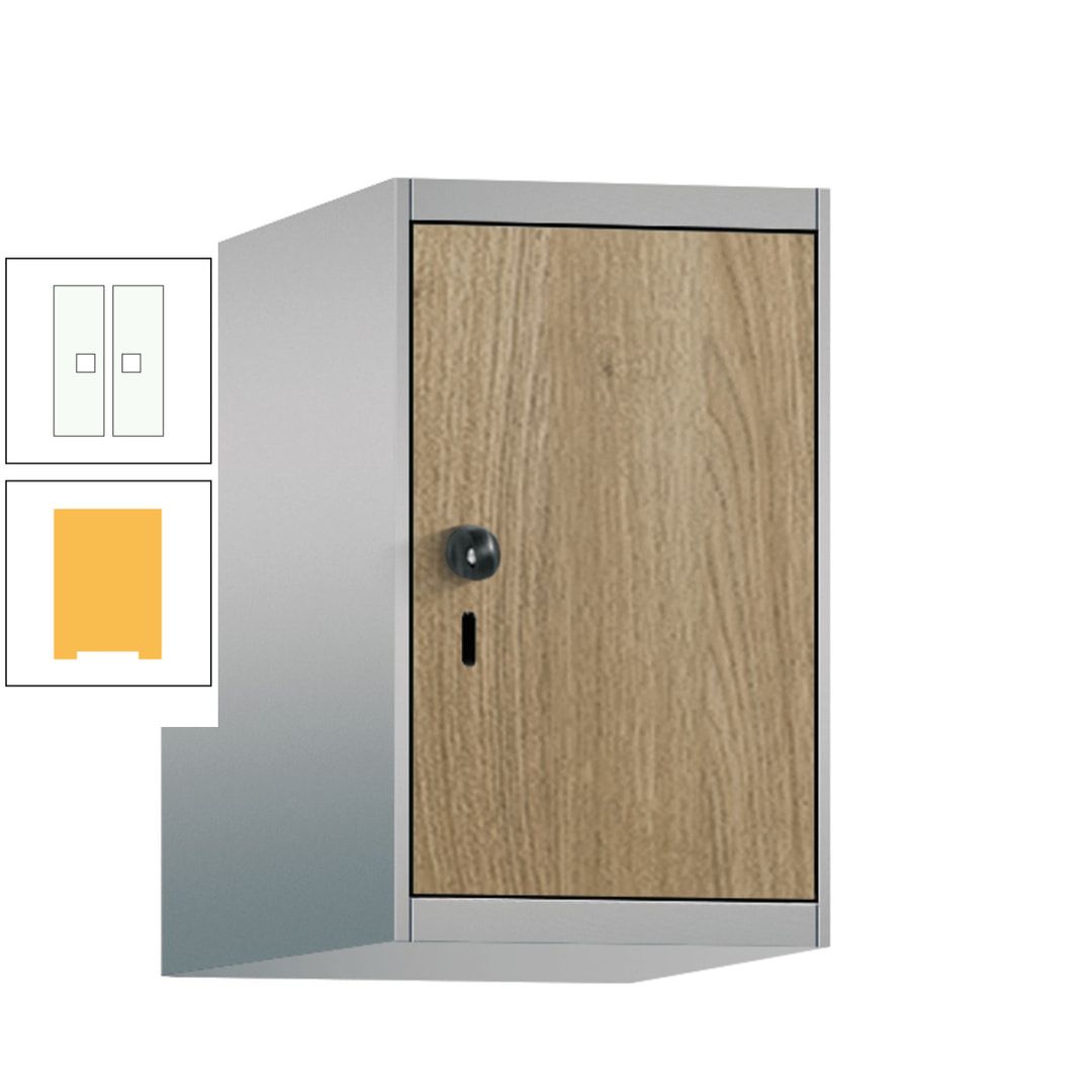 Aufsatzschrank, Schrankaufsatz, 1 Fach a 300 mm, Farbe Pastellgelb, Tür anthrazitgrau, 500 x 300 x 500 mm (HxBxT)
