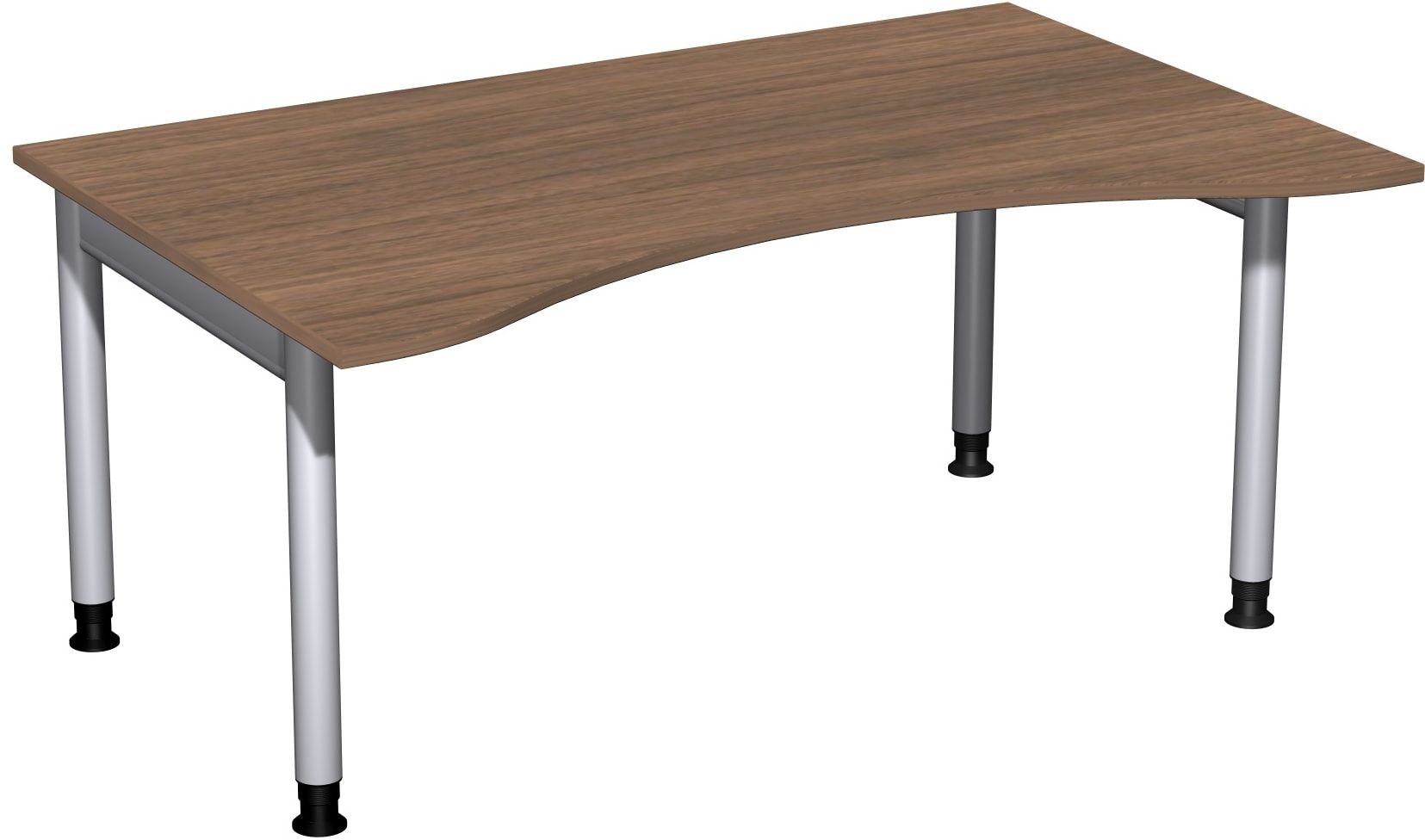 Ergo-Schreibtisch, Füße einseitig verkürzt, 4-Fuß Pro, höhenverstellbar, 680-800 x 1.600 x 1.000 mm (HxBxT), Gestell silber, Dekor Ahorn