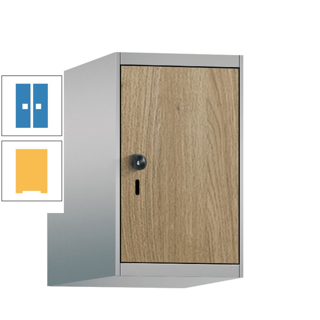 Aufsatzschrank, Schrankaufsatz, 1 Fach a 300 mm, Farbe Pastellgelb, Tür anthrazitgrau, 500 x 300 x 500 mm (HxBxT)