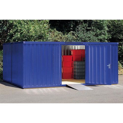 Container, Lagercontainer, Materialcontainer, Baucontainer, Gerätehaus, vormontiert, 2.150 x 3.050 x 4.340 mm (HxBxT), Holzfußboden, Farbe enzianblau