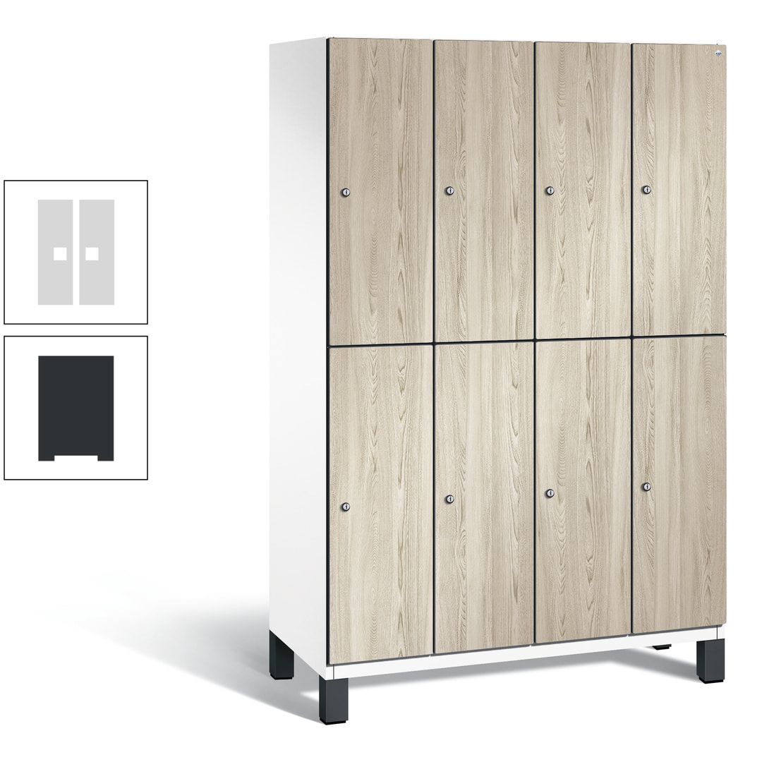 Fächerschrank, Garderobenschrank, mit Füßen, 4 Abteile, 1.980 x 1.200 x 525 mm (HxBxT), Korpus anthrazitgrau, Tür Donau-Ahorn