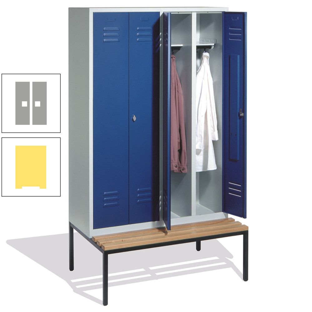 Doppel-Spindschrank, Buche Sitzbank untergebaut, 4 Abteile a 300 mm, Korpus lichtgrau, Tür anthrazitgrau, 2.090 x 1.190 x 815 mm (HxBxT)