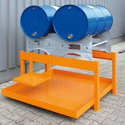 Eichinger Fass-Abfüllstation, 210 l Inhalt, für 2 x 220 l Fässer, Kannenhalter, Stahlblech, 735 x 1.460 x 1.300 mm (HxBxT), Farbe anthrazitgrau