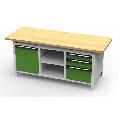 OTTOKIND Werkbank - bündige Arbeitsplatte - 850 x 1.695 x 750 mm (HxBxT) - 3 Schubladen - 1 Schrank - 2 Ablageböden - lichtgrau / anthrazitgrau