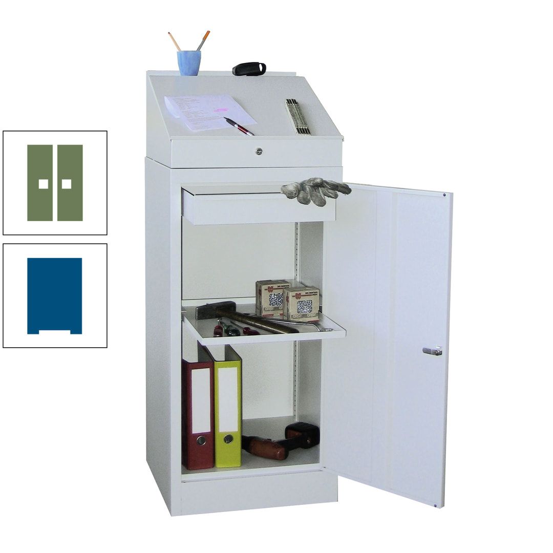 Stehpult mit Schrank - Vollblechtür - Zylinderschloss - 1 Einlegeboden, 1 Schublade - 1.270x500x500 mm (HxBxT) - anthrazitgrau