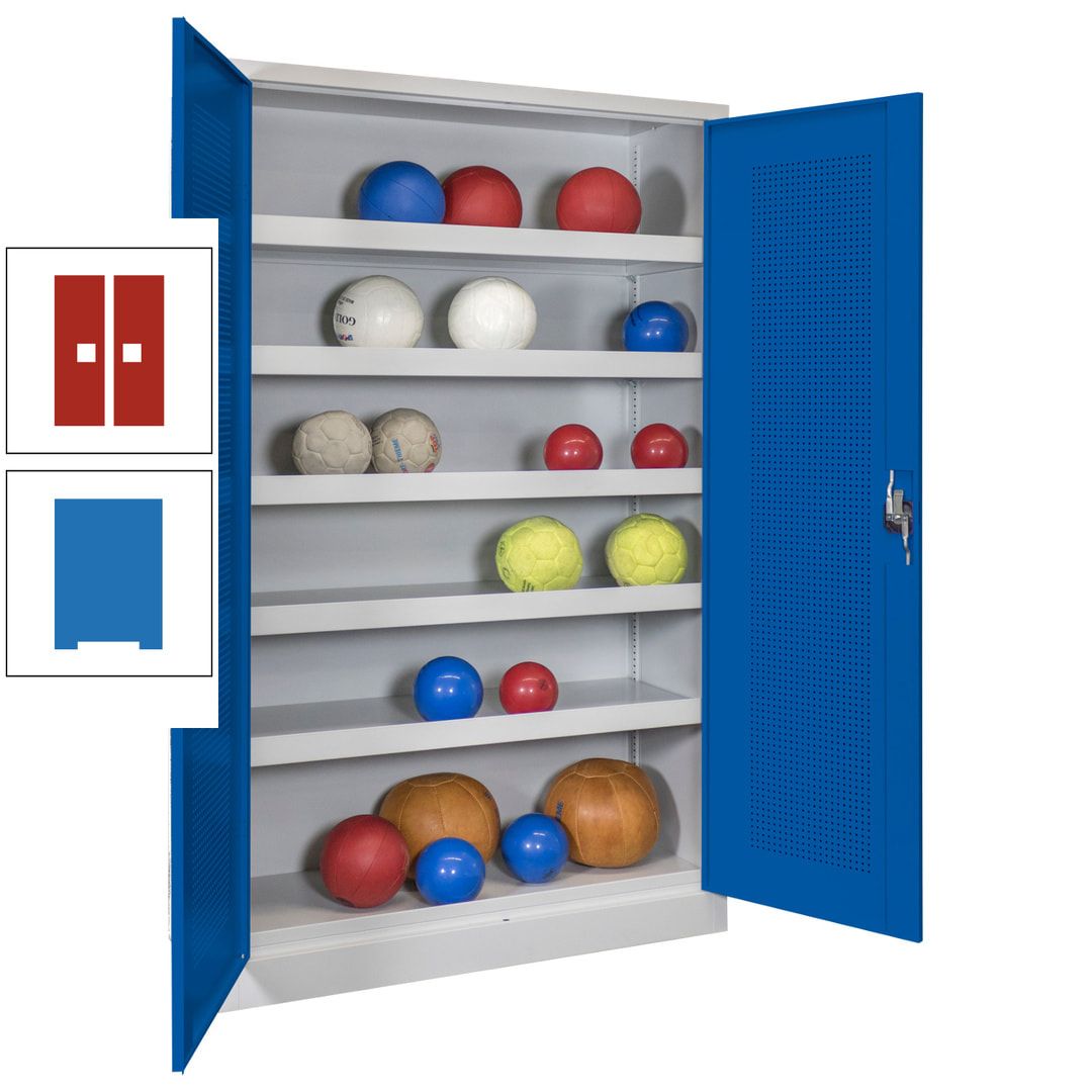 Ballschrank - Lochfeldtüren - 5 Böden - 1.950x1.200x500 mm (HxBxT) - anthrazitgrau
