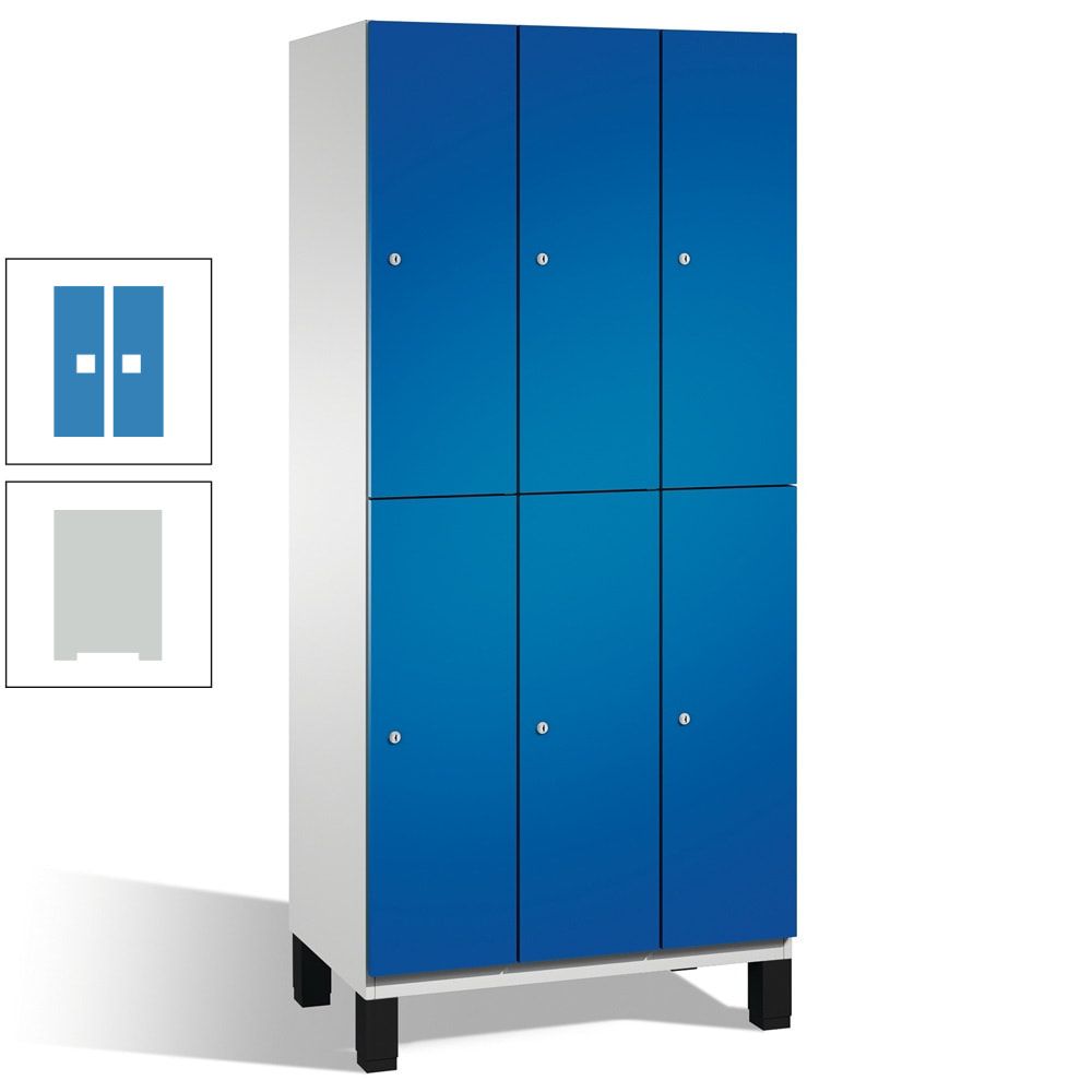 Fächerschrank, Stahlschrank, doppelstöckig, 6 Fächer, Füße, Korpus anthrazitgrau, Tür anthrazitgrau, 1.980 x 900 x 525 mm (HxBxT)
