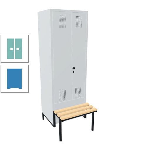 Doppel-Spind, Garderobenschrank, Buche Sitzbank integriert, 2 Abteile a 400 mm, Korpus anthrazitgrau, Tür anthrazitgrau, 1.850 x 800 x 815 mm (HxBxT)
