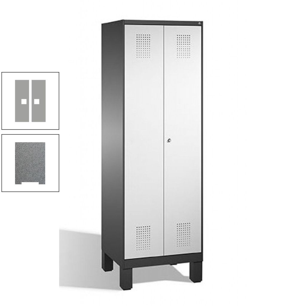 Doppel-Spind, Doppeltüren, Garderobenschrank mit Füßen, 2 Abteile a 300 mm, Korpus anthrazitgrau, Tür anthrazitgrau, 1.850 x 600 x 500 mm (HxBxT)
