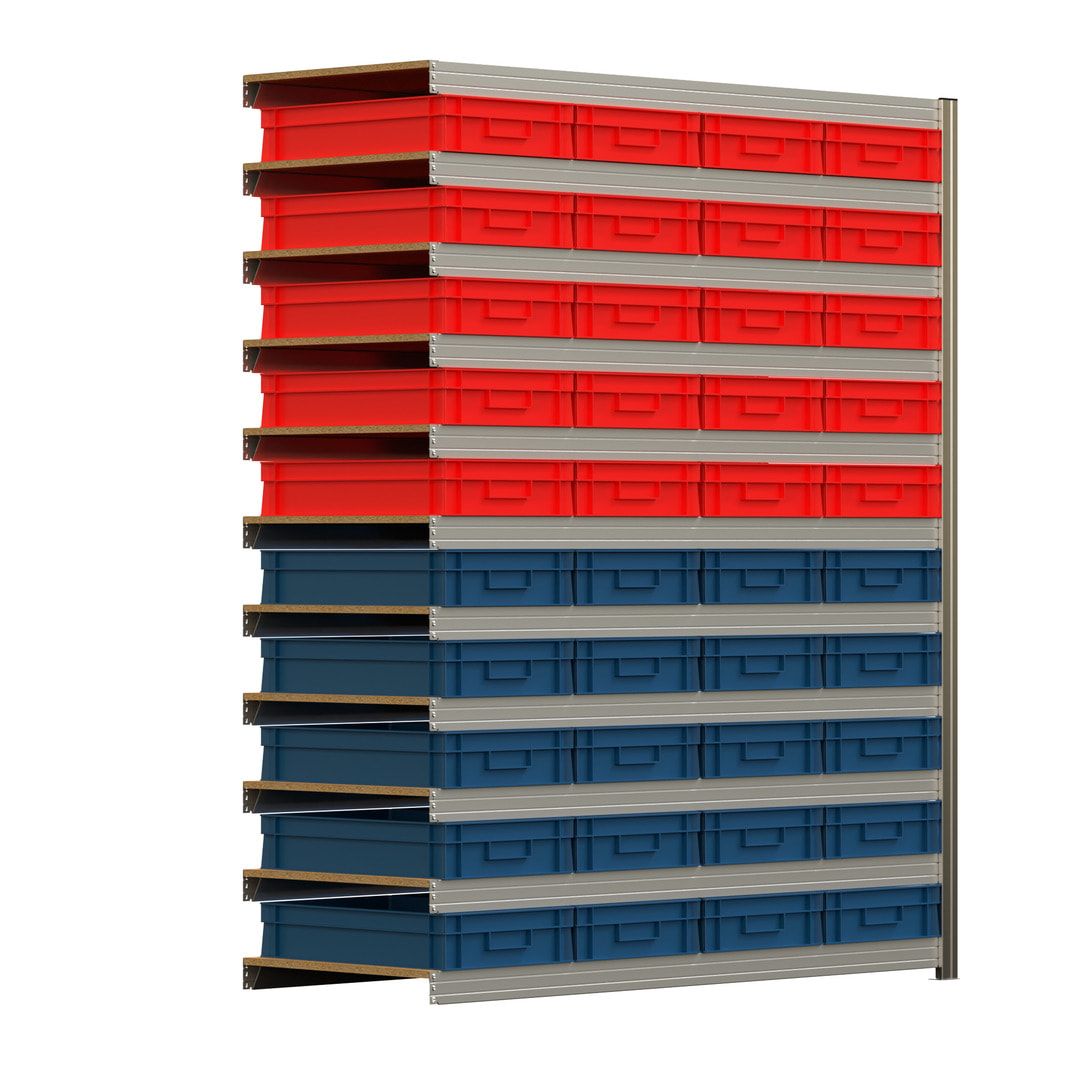 Steckregal BERT - Anbauregal mit 40 Eurokästen - 11 Böden - 350 kg - 2.075 x 1.695 x 600 mm - erweiterbar - verzinkt