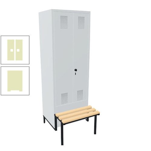 Doppel-Spind, Garderobenschrank, Buche Sitzbank integriert, 2 Abteile a 400 mm, Korpus anthrazitgrau, Tür anthrazitgrau, 1.850 x 800 x 815 mm (HxBxT)