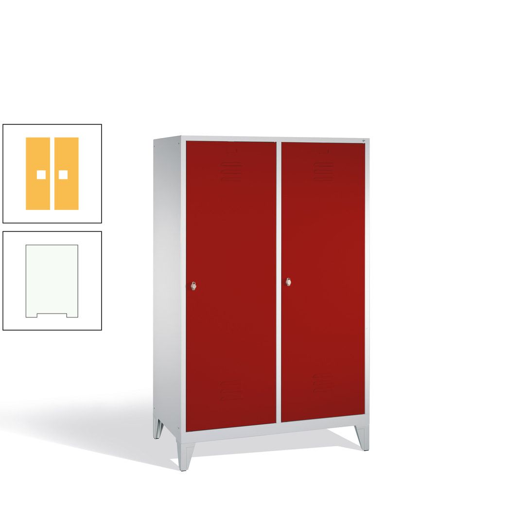 Doppel-Spind mit 2 Großtüren, Garderobenschrank mit Füßen, 4 Abteile a 300 mm, Korpus anthrazitgrau, Tür anthrazitgrau, 1.850 x 1.190 x 500 mm (HxBxT)
