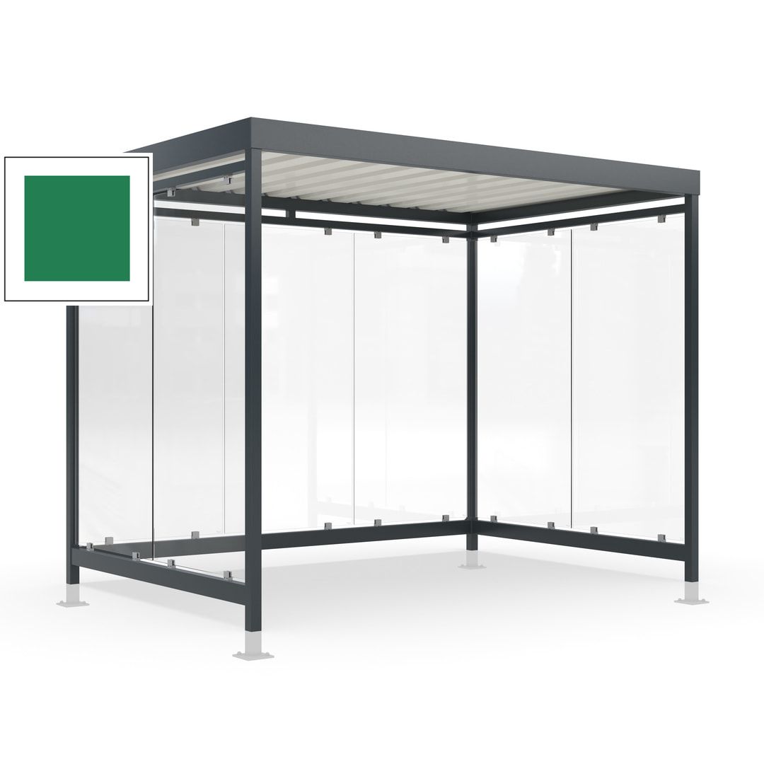 Raucherunterstand mit Überpflasterung, fertig montiert, Fahrgastunterstand, Bushaltestelle, 2.440 x 3.180 x 2.165 mm (HxBxT), 7 Wände, Achatgrau