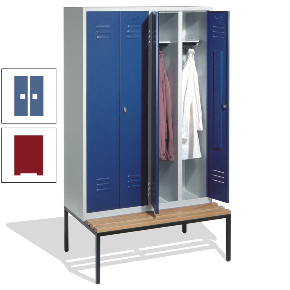 Doppel-Spindschrank, Buche Sitzbank untergebaut, 4 Abteile a 300 mm, Korpus lichtgrau, Tür anthrazitgrau, 2.090 x 1.190 x 815 mm (HxBxT)