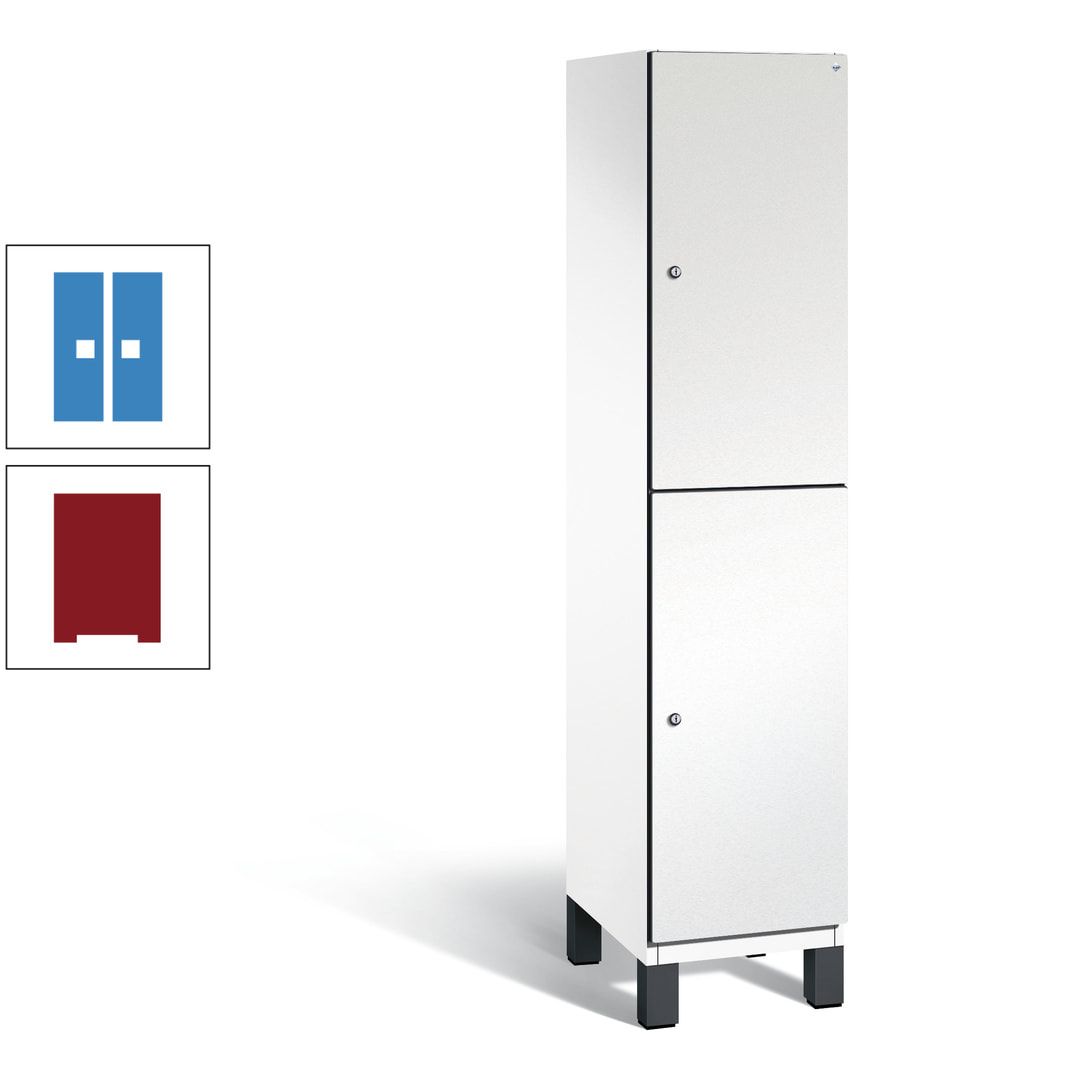 Fächerschrank, Stahlschrank, doppelstöckig, 2 Fächer, Füße, Korpus anthrazitgrau, Tür anthrazitgrau, 1.980 x 400 x 525 mm (HxBxT)