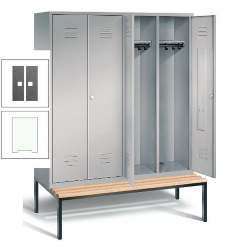 Doppel-Spindschrank, Buche Sitzbank untergebaut, 4 Abteile a 400 mm, Korpus lichtgrau, Tür anthrazitgrau, 2.090 x 1.590 x 815 mm (HxBxT)