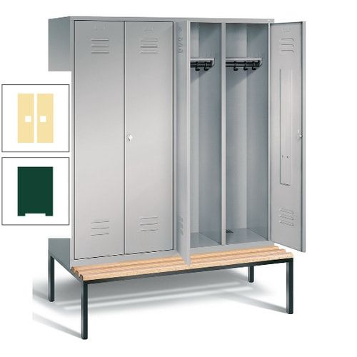 Doppel-Spindschrank, Buche Sitzbank untergebaut, 4 Abteile a 400 mm, Korpus lichtgrau, Tür anthrazitgrau, 2.090 x 1.590 x 815 mm (HxBxT)