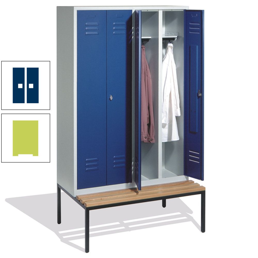 Doppel-Spindschrank, Buche Sitzbank untergebaut, 4 Abteile a 300 mm, Korpus lichtgrau, Tür anthrazitgrau, 2.090 x 1.190 x 815 mm (HxBxT)