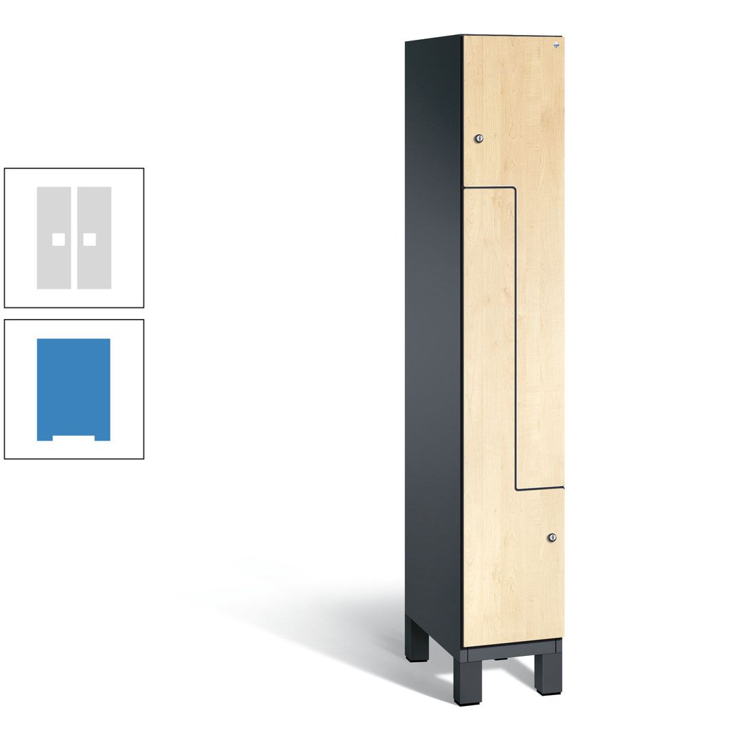Z-Garderobenspind mit Füßen, 2 Personen, 1.980 x 300 x 525 mm (HxBxT), Korpus anthrazitgrau, Tür anthrazitgrau