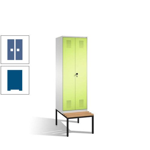 Doppel-Spind, Garderobenschrank, Buche Sitzbank untergebaut, 2 Abteile a 300 mm, Korpus anthrazitgrau, Tür anthrazitgrau, 2.090 x 600 x 815 mm (HxBxT)