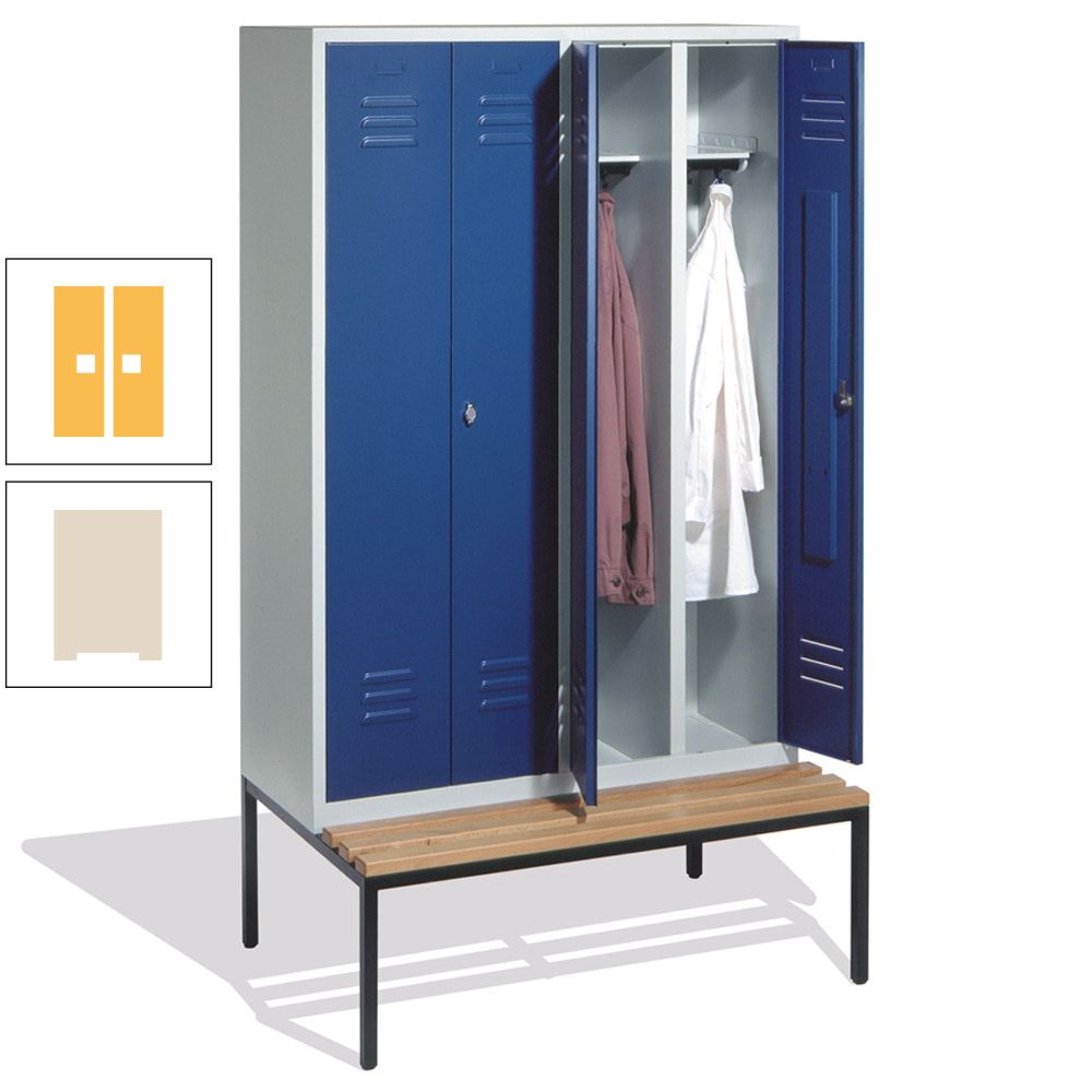 Doppel-Spindschrank, Buche Sitzbank untergebaut, 4 Abteile a 300 mm, Korpus lichtgrau, Tür anthrazitgrau, 2.090 x 1.190 x 815 mm (HxBxT)
