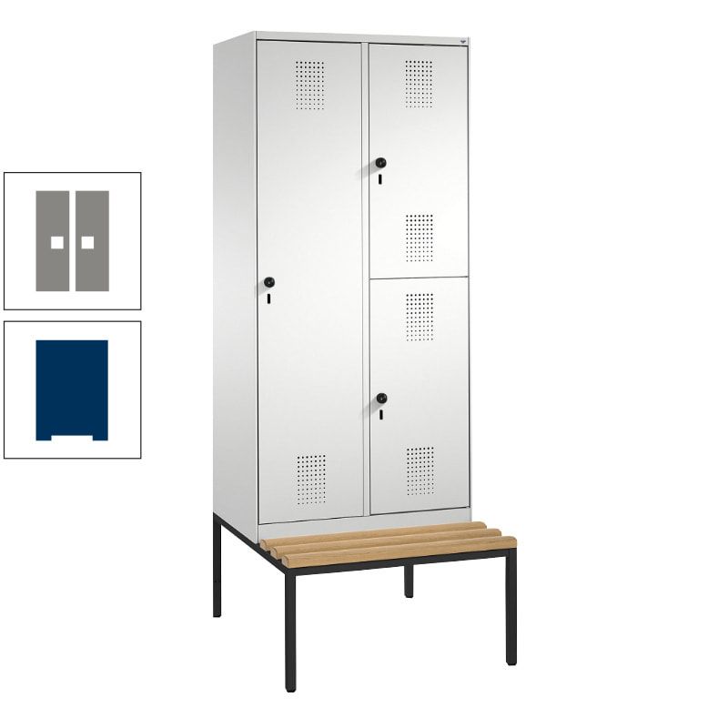 Garderobenschrank, Spind ein- und doppelstöckig Sitzbank, 2 Abteile, 3 Fächer, 2.090 x 800 x 500 mm (HxBxT), Front anthrazitgrau, Korpus anthrazitgrau