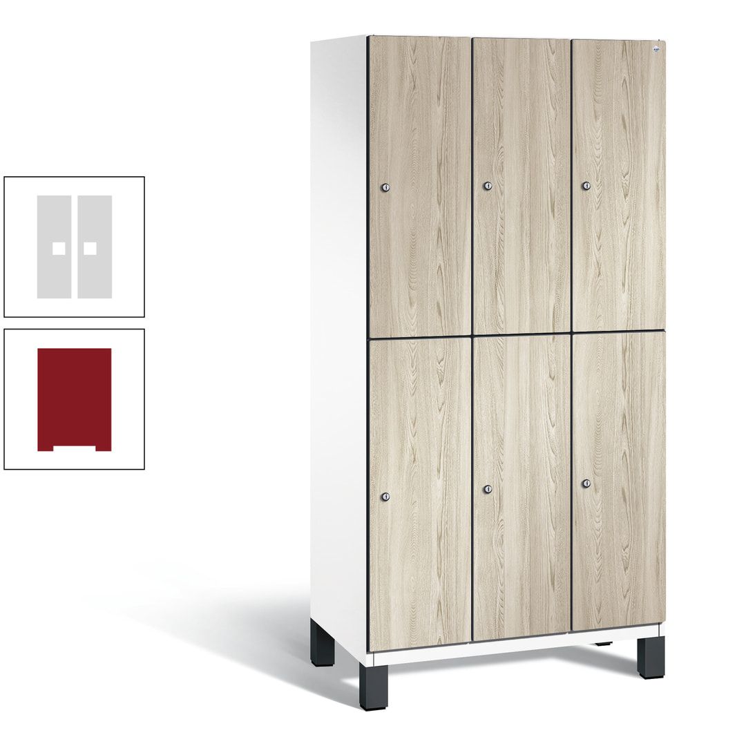 Fächerschrank, Garderobenschrank, mit Füßen, 3 Abteile, 1.980 x 900 x 525 mm (HxBxT), Korpus anthrazitgrau, Tür Donau-Ahorn