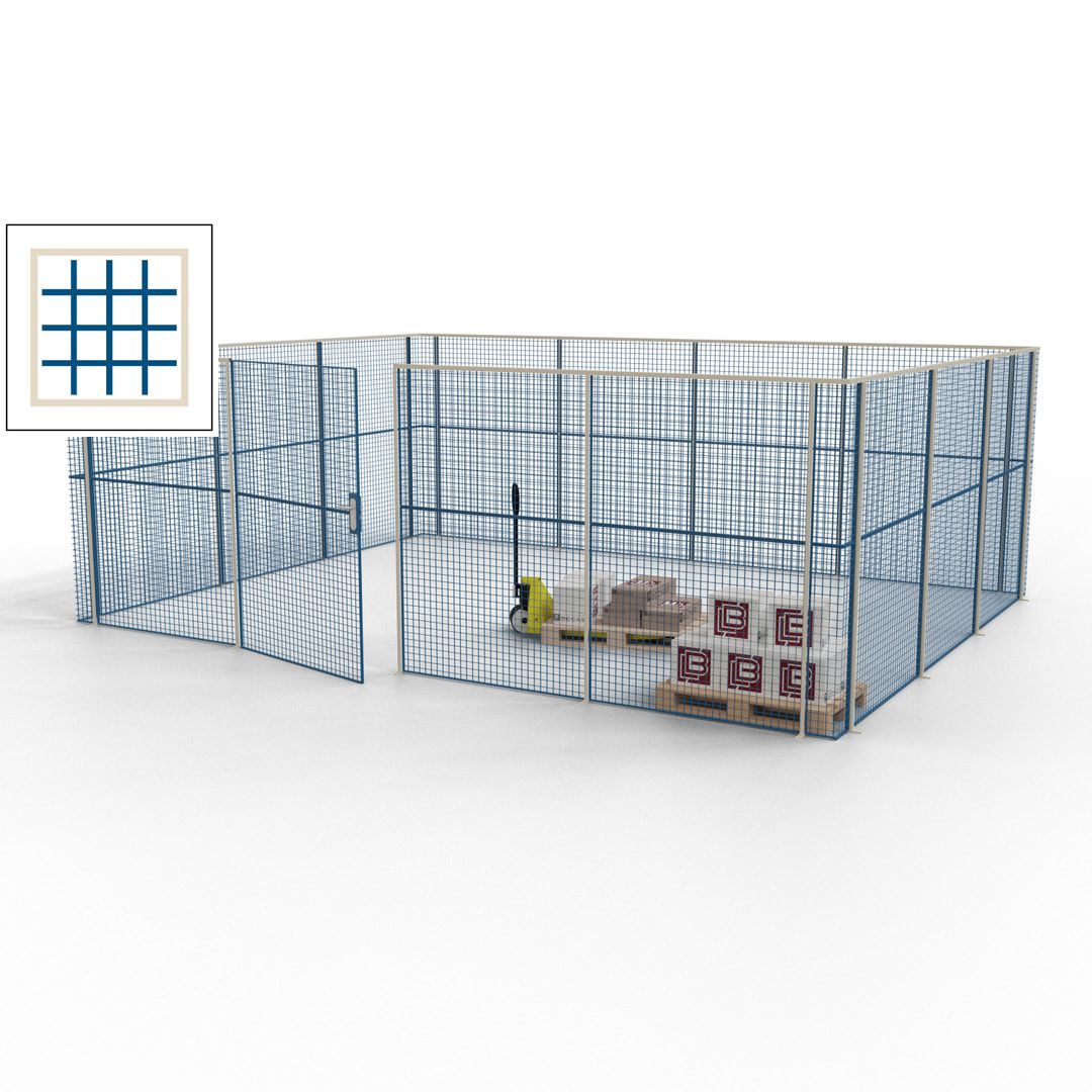 Maschinen Schutzgitter - Hallentrennwand - Sicherheitszaun - Tür - 21 m - 2.200 x 6.400 x 4.900 mm (HxBxT) - enzianblau
