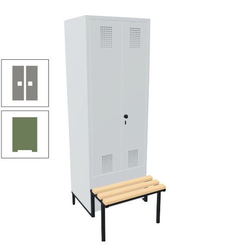 Doppel-Spind, Garderobenschrank, Buche Sitzbank integriert, 2 Abteile a 400 mm, Korpus anthrazitgrau, Tür anthrazitgrau, 1.850 x 800 x 815 mm (HxBxT)