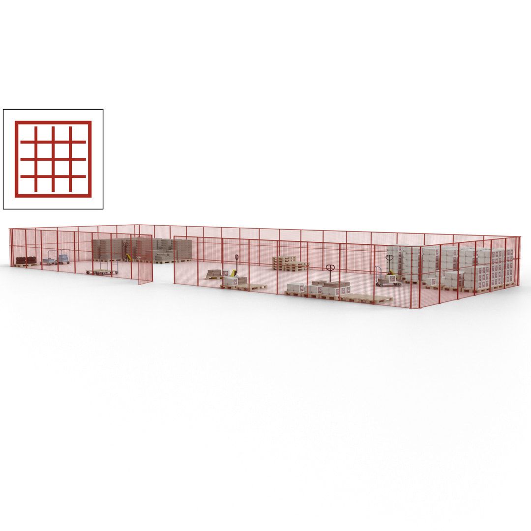 Maschinen Schutzgitter - Hallentrennwand - Sicherheitszaun - Tür - 69 m - 2.200 x 19.900 x 15.400 mm (HxBxT) - enzianblau