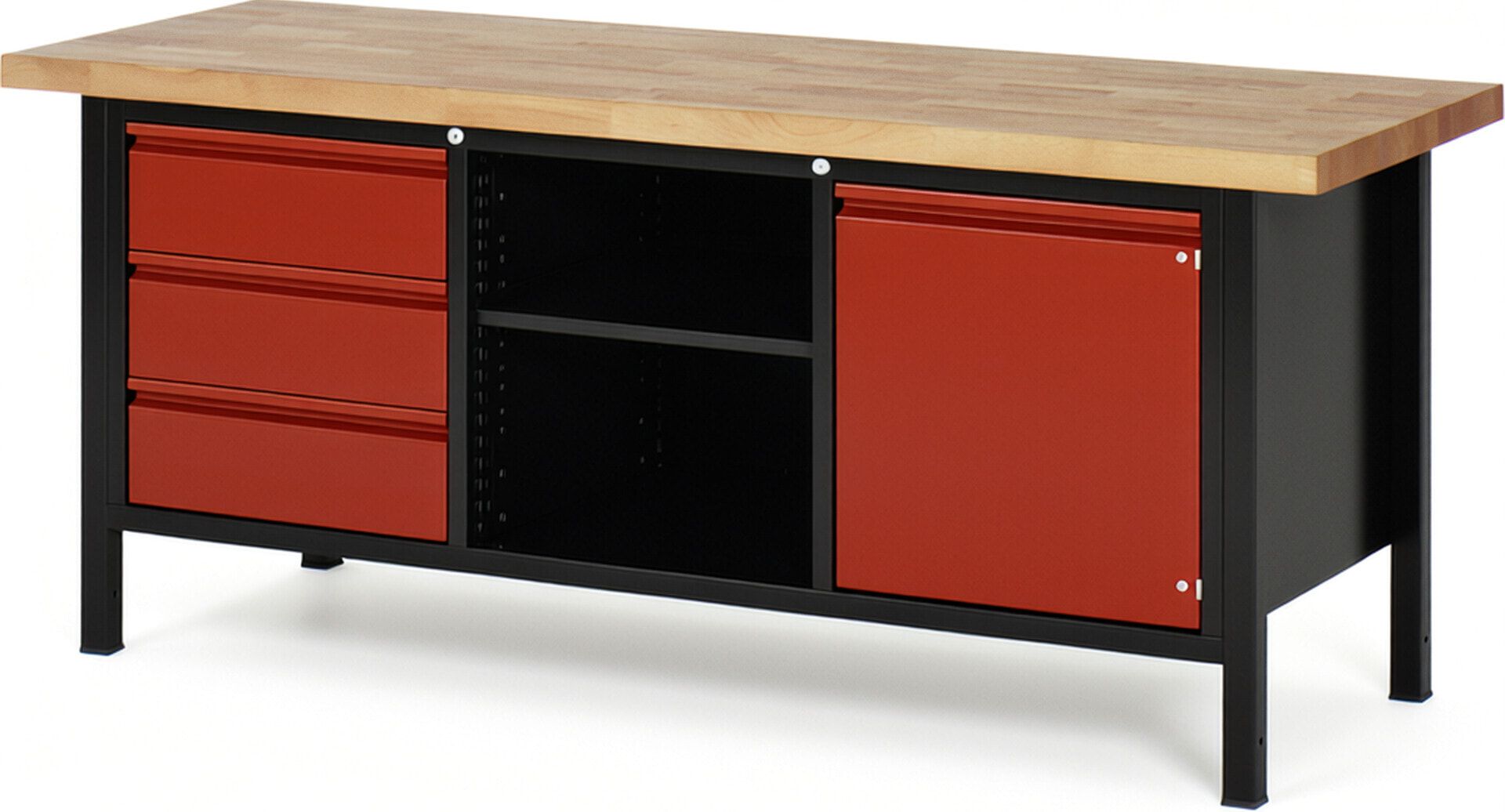 Werkbank - 3 Schubladen - 180:3 - 1 Schrank - höhenverstellbar 840 - 1.040 mm - 2.000 x 700 mm (BxT) - 1,25 t - Buche - Anthrazitgrau
