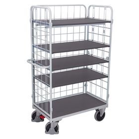 Etagenwagen - 3 Gitterwände - 5 Etagen - grau - Höhe 1.800 mm - Transportwagen