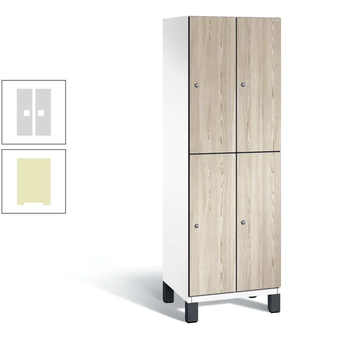 Fächerschrank, Garderobenschrank, mit Füßen, 2 Abteile, 1.980 x 600 x 525 mm (HxBxT), Korpus anthrazitgrau, Tür Donau-Ahorn