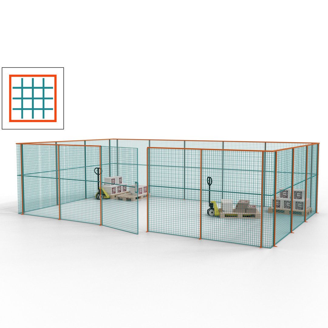 Maschinen Schutzgitter - Hallentrennwand - Sicherheitszaun - Tür - 22 m - 2.200 x 7.900 x 4.900 mm (HxBxT) - enzianblau
