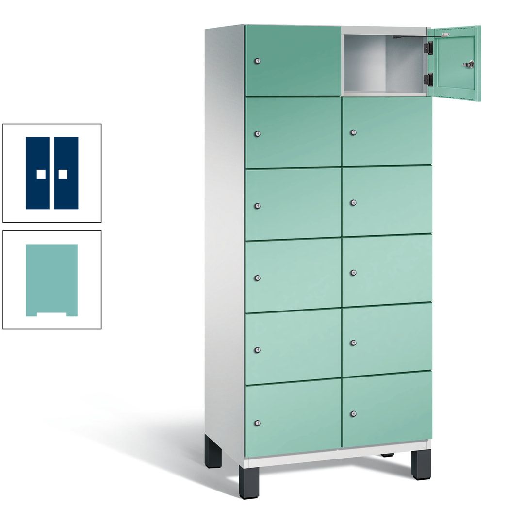 Fächerschrank, Stahlschrank, 12 Fächer, Türöffnungsbegrenzer, Füße, 1.980 x 800 x 525 mm (HxBxT), Korpus anthrazitgrau, Front anthrazitgrau