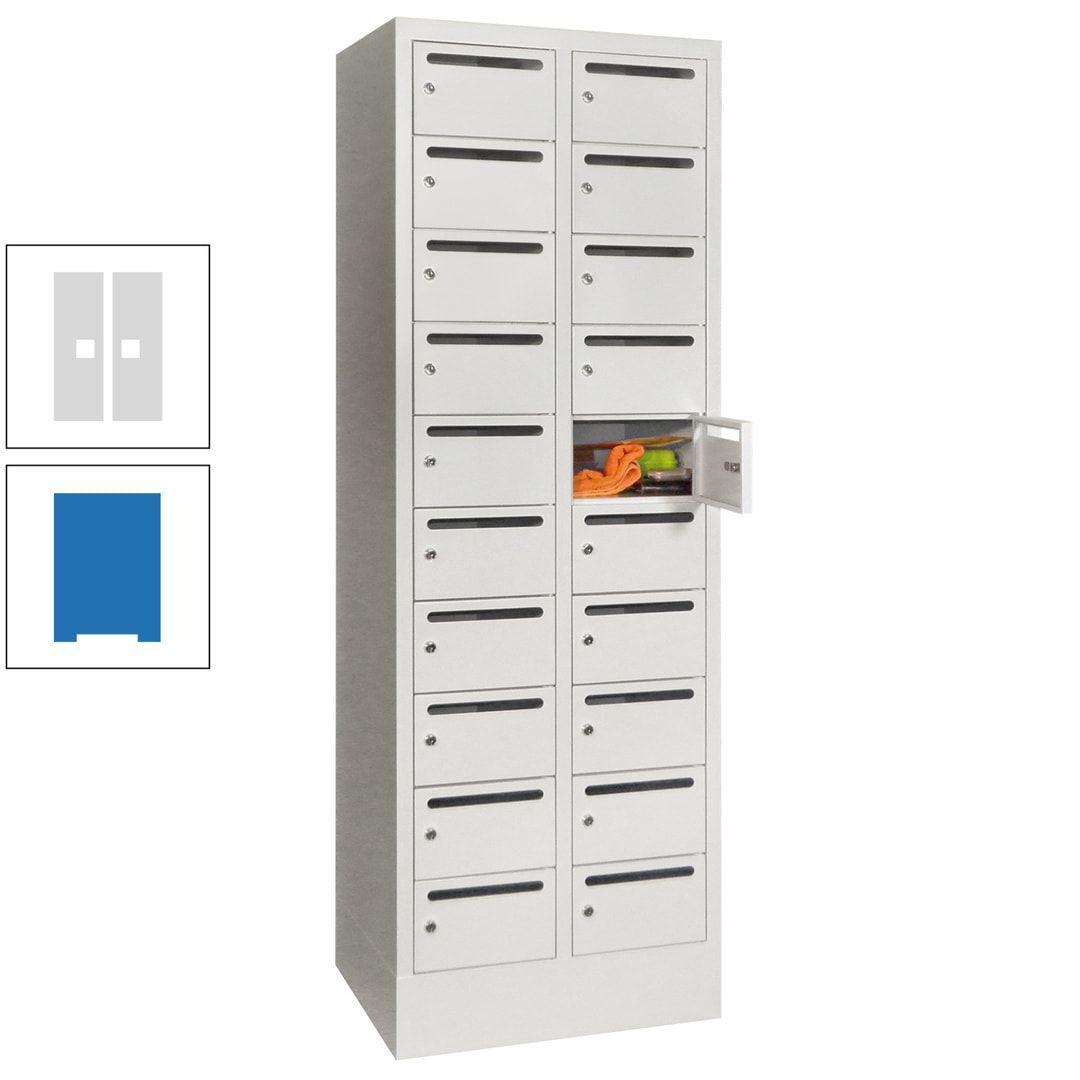 Postverteilerschrank, Schließfachschrank, 2 Abteile a 300 mm, 20 Fächer, 1.850 x 600 x 500 mm (HxBxT), Korpus anthrazitgrau, Front anthrazitgrau