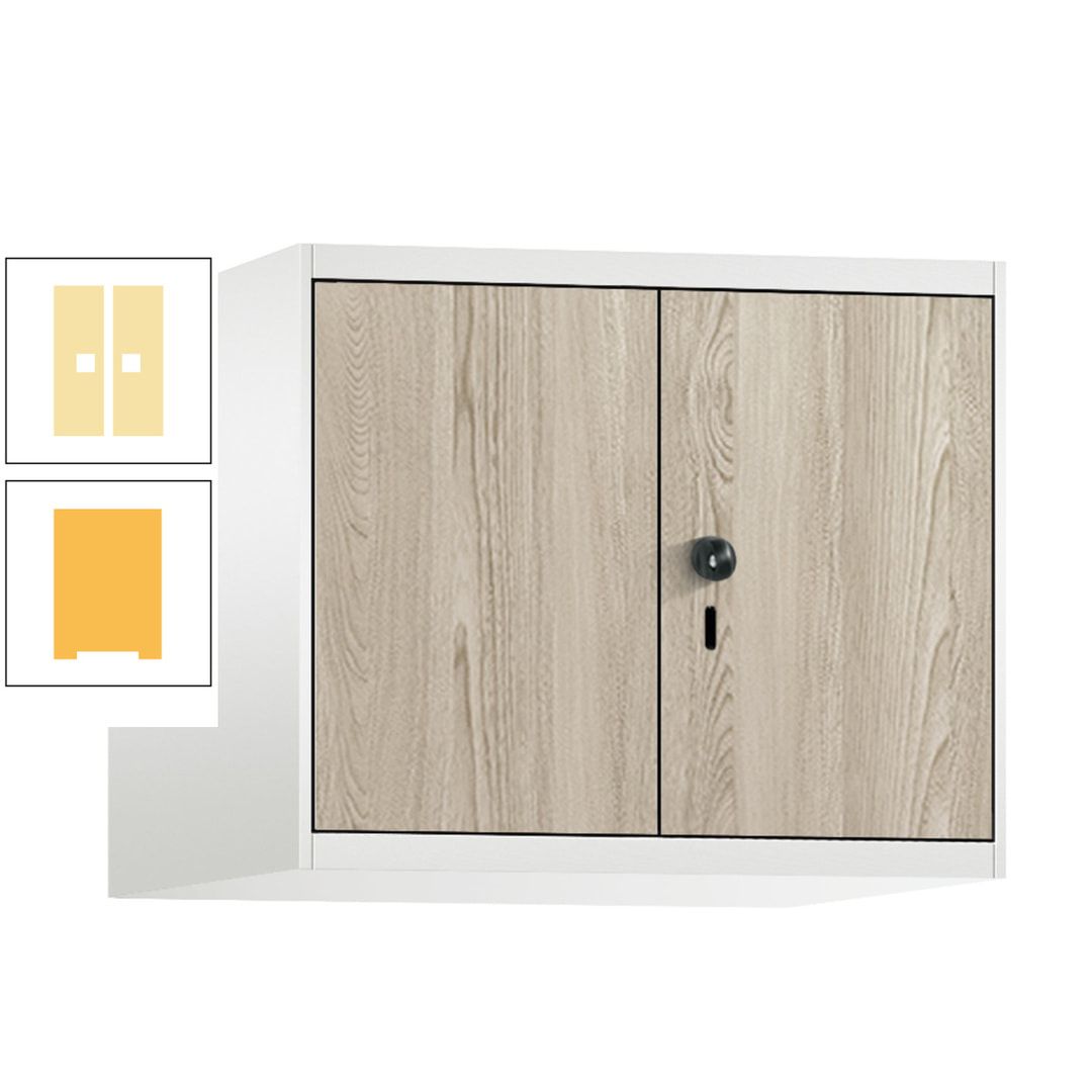 Aufsatzschrank, Schrankaufsatz, Türen paarweise, 2 Fächer a 300 mm, Farbe Pastellgelb, Tür anthrazitgrau , 500 x 600 x 500 mm (HxBxT)
