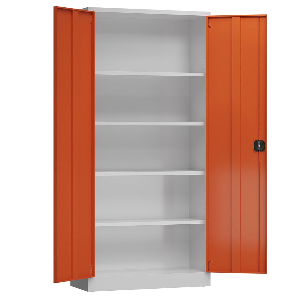 Aktenschrank, Büroschrank, abschließbar, Flügeltüren, 4 Fachböden, 1.945 x 920 x 500 mm (HxBxT), Stahl, Korpus und Türen lichtgrau