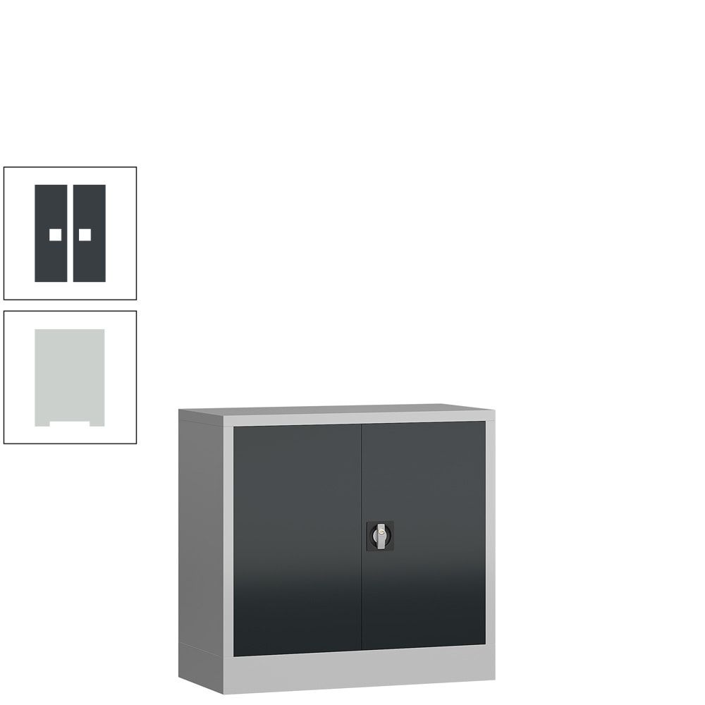 Aktenschrank, Büroschrank, abschließbar, Flügeltüren, 1 Fachboden, 750 x 800 x 380 mm (HxBxT), Stahl, Korpus und Türen lichtgrau