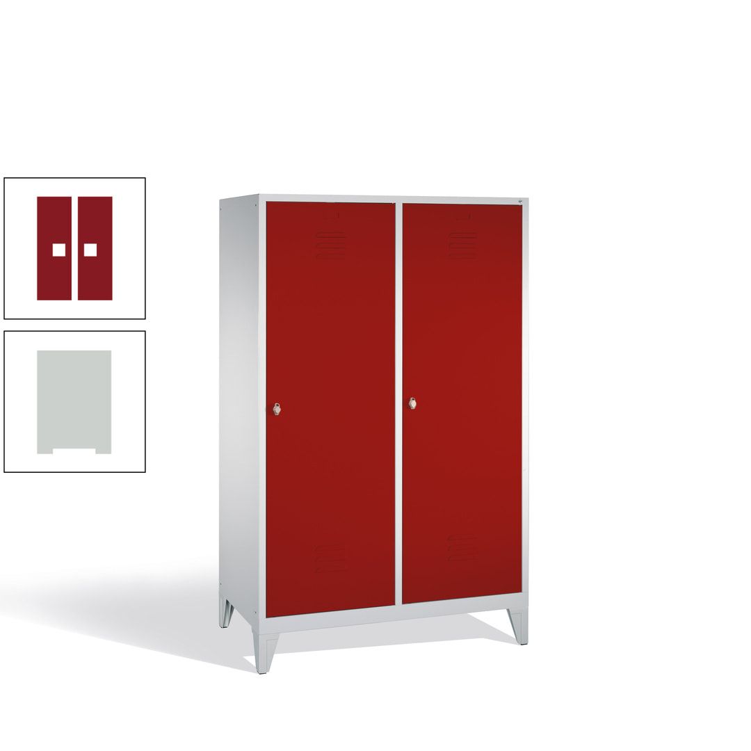 Doppel-Spind mit 2 Großtüren, Garderobenschrank mit Füßen, 4 Abteile a 300 mm, Korpus anthrazitgrau, Tür anthrazitgrau, 1.850 x 1.190 x 500 mm (HxBxT)