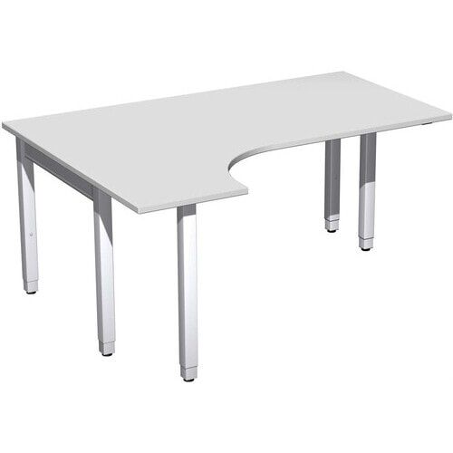 Eckschreibtisch, Ecke links, Füße einseitig verkürzt, 4-Fuß Quadrat Pro, höhenverstellbar, 680-800 x 1.600 x 1.200 mm (HxBxT), Dekor Ahorn