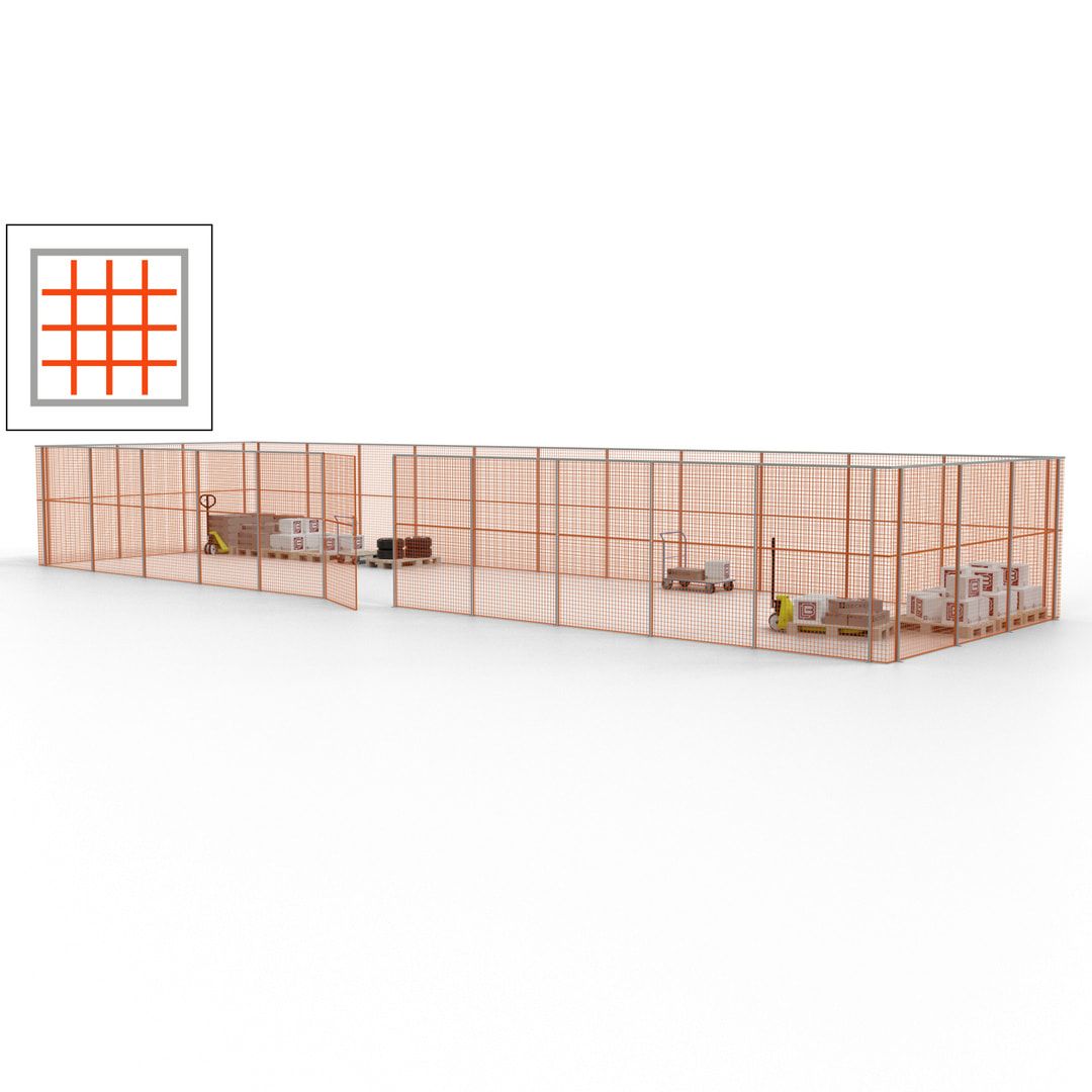 Maschinen Schutzgitter - Hallentrennwand - Sicherheitszaun - Tür - 42 m - 2.200 x 16.900 x 4.900 mm (HxBxT) - enzianblau