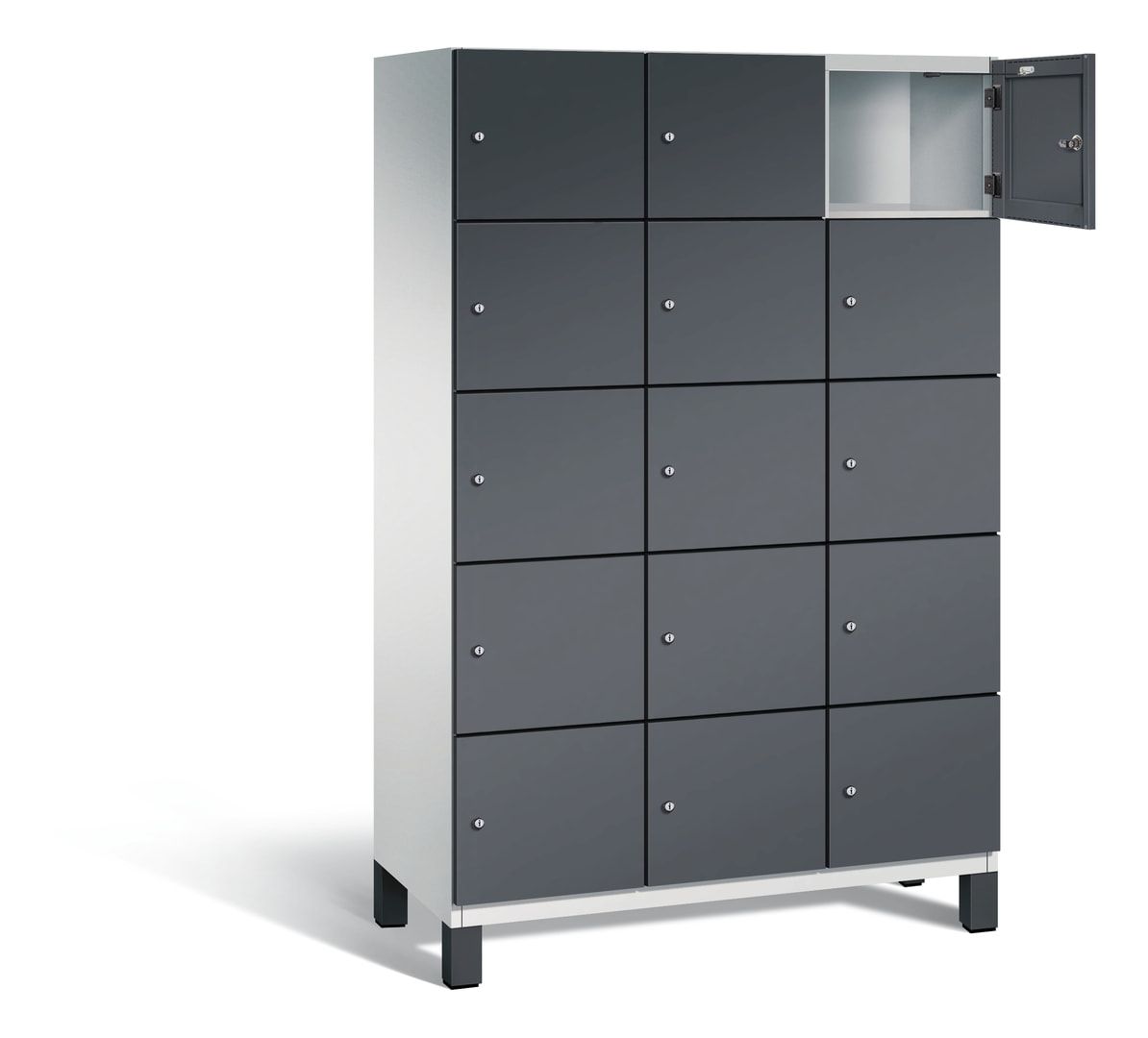 Fächerschrank, Stahlschrank, 15 Fächer, Türöffnungsbegrenzer, Füße, 1.980 x 1.200 x 525 mm (HxBxT), Korpus anthrazitgrau, Front anthrazitgrau