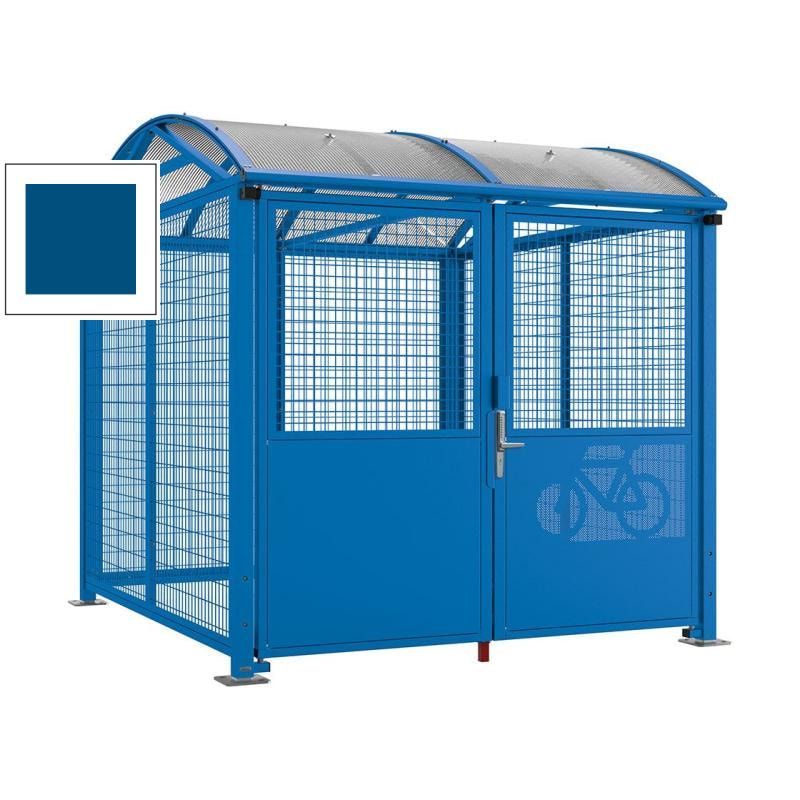 Fahrradüberdachung, Fahrradhaus, Unterstand, Digital-Zahlencode, Grundmodell, Stahlgitter, 2.640 x 2.520 x 2.830 mm (HxBxT), Farbe enzianblau