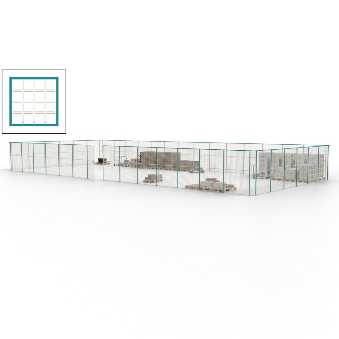 Maschinen Schutzgitter - Hallentrennwand - Sicherheitszaun - Tür - 60 m - 2.200 x 21.400 x 9.400 mm (HxBxT) - enzianblau