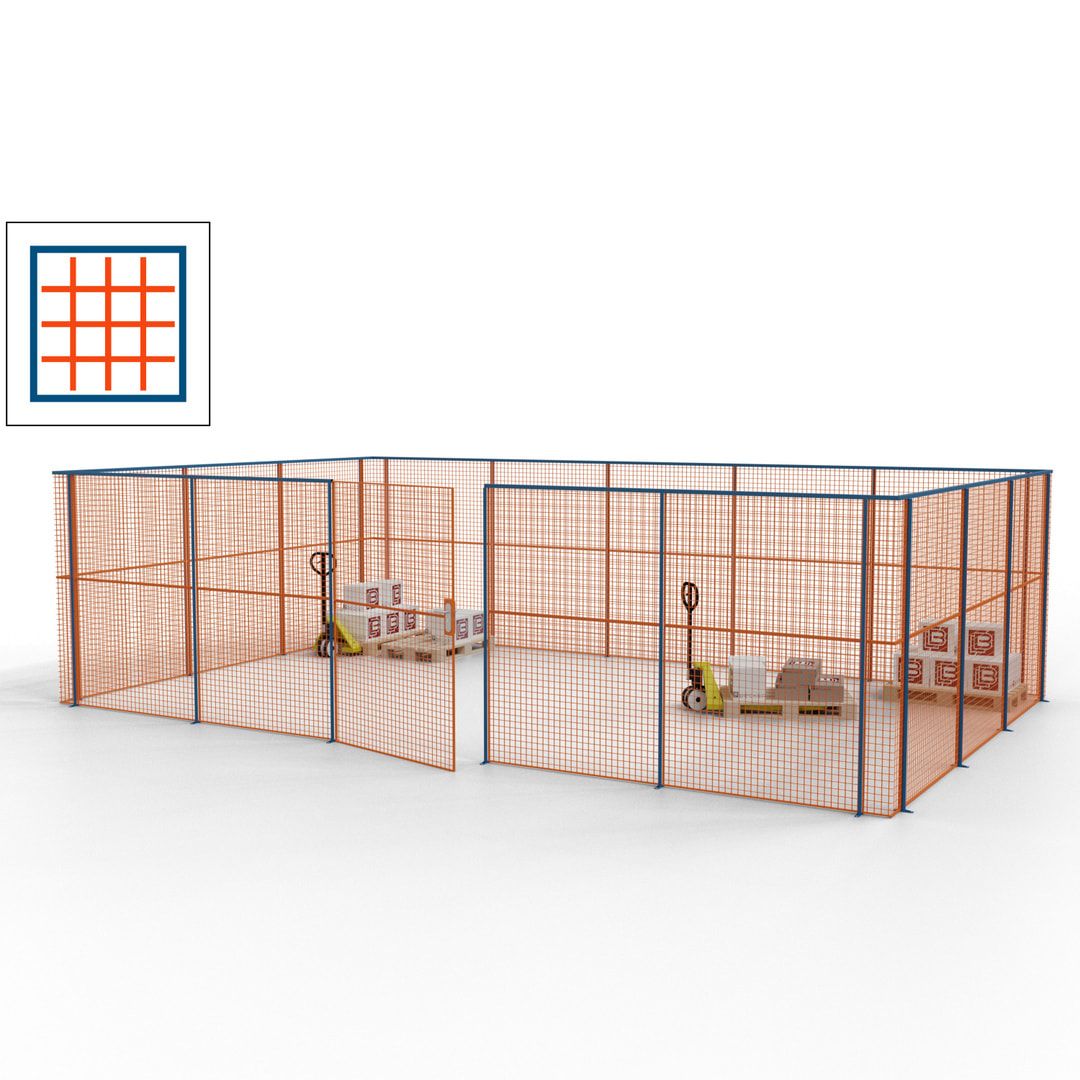 Maschinen Schutzgitter - Hallentrennwand - Sicherheitszaun - Tür - 22 m - 2.200 x 7.900 x 4.900 mm (HxBxT) - enzianblau