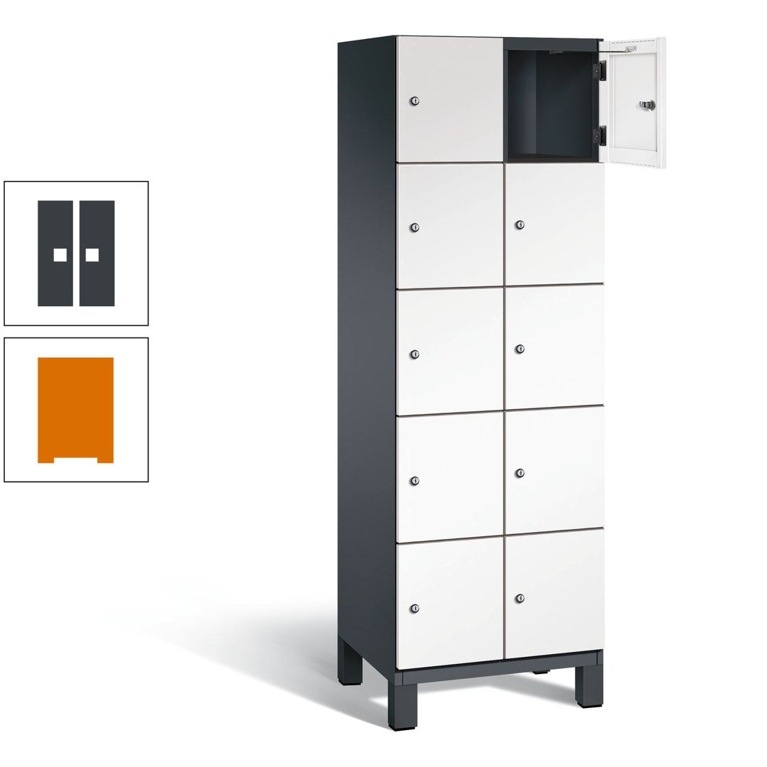 Fächerschrank, Stahlschrank, 10 Fächer, Türöffnungsbegrenzer, Füße, 1.980 x 600 x 525 mm (HxBxT), Korpus anthrazitgrau, Front anthrazitgrau